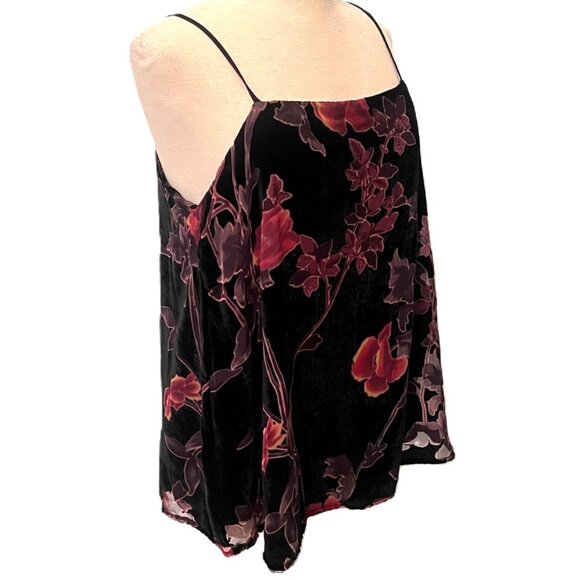 Crimson In Grace Floral Black Velveteen Burnout Top Large Shirt Spaghetti Strap - Picture 3 of 6